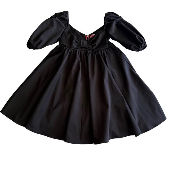 Kate Spade Beau Sweetheart Bow Empire Babydoll Puff Sleeve Black Mini Dress 4 - Picture 2 of 13